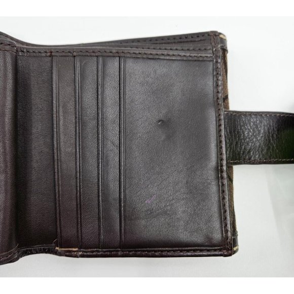 Coach Dark Chocolate Brown Signature Canvas Leather Tri-Fold Snap Wallet - Picture 11 of 13